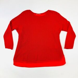 Airfield red crochet mesh sweater Medium layered with tank drop shoulder casual